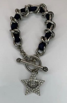 VTG Y2K Juicy Couture Crystal Star Toggle Bracelet Silver Tone Chunky Link 7.5” - Image 1 of 4