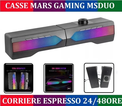 CASSE SPEAKER MARS GAMING MSDUO RGB USB + JACK + Bluethooth 5 15W BASSI POTENTI - Immagine 1 di 4