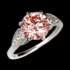 14K White Gold 2.25 Carat Fancy Vivid Pink Round Cut IGI Lab Grown Diamond Ring - Picture 1 of 16