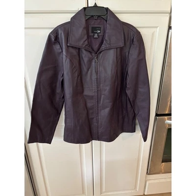 Chaqueta de Cuero Genuino East 5th Para Mujer X Grande Borgoña Cremallera Cuello Frontal Foto 1 de 4