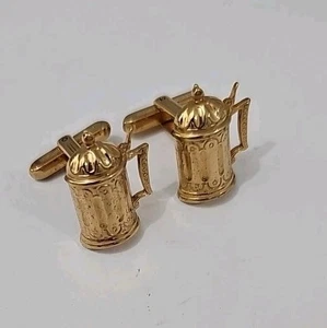 Vintage Bierstein Hickok Manschettenknöpfe figürlich Barkeeper Manschettenknöpfe goldfarben Paar - Bild 1 von 6