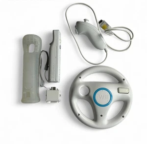 Nintendo Wii Remote Bundle White Controller MotionPlus Nunchuck Steering Wheel - Picture 1 of 7