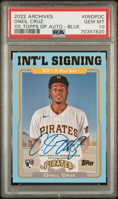 Oneil Cruz RC 2022 Archives ‘05 Topps DP Auto Blue /25 PSA 10 GEM MINT - Image 1 of 3
