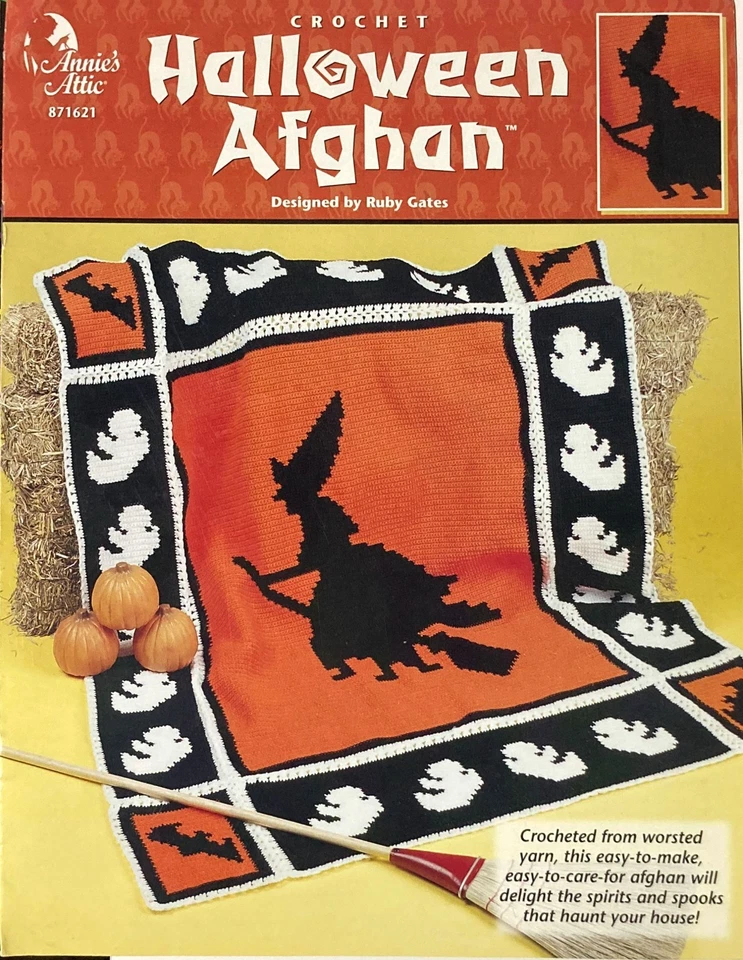 HALLOWEEN AFGHAN witch ghosts bats CROCHET Pattern, easy to make spooky afghan - Image 1 of 1