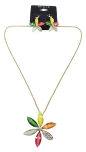 Glimmering New Colorful Rhinestone Flower Necklace Earring Set nwt #N2669 - Picture 1 of 3