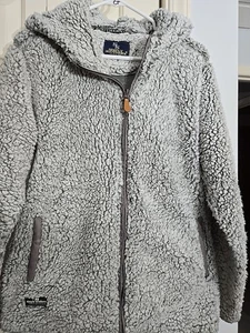 Simply Southern Sm Grey Sherpa Teddy Jacket Zip Hooded Faux Fur Fleece - Picture 1 of 8