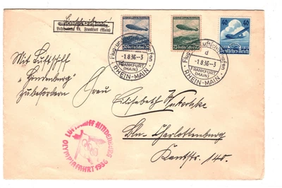 ZEPPELIN *HINDENBURG* Air Mail Cover 1936 OLYMPIAFAHRT Frankfurt Reg KZ63 - Image 1 of 4