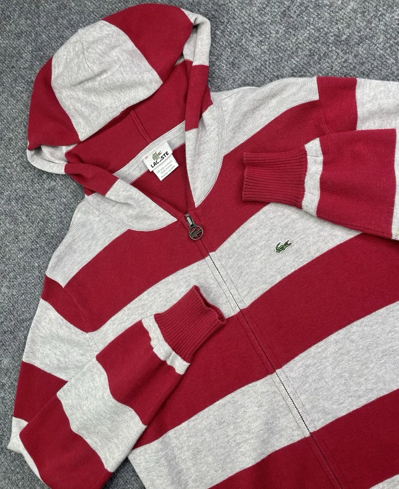 Lacoste Hooded Men's 44 Sweater Full Zip Striped Cachmere Blend - Image 1 of 4