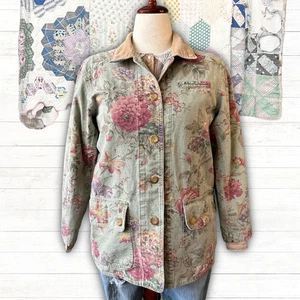 Vintage 90s Y2K Coldwater Creek Linen Twill Floral Chore Barn Jacket Size S USA - Picture 1 of 14