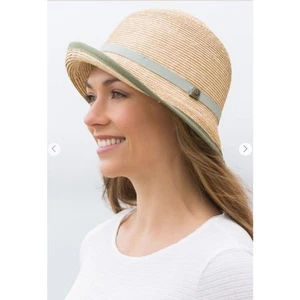 Goorin Bros Straw Cloche Hat Vintage Denim Blue Detail/Tan Edging Womens Small - Picture 1 of 9