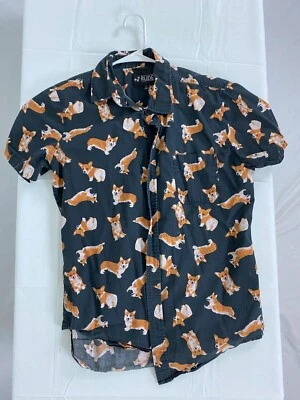 Camisa abotonada para hombre Rude Brand Corgi Print Hot Topic - negra - talla pequeña Foto 1 de 4