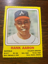 1969 TRANSOGRAM BASEBALL HANK AARON CARD (NO #/HAND CUT) - ATLANTA BRAVES