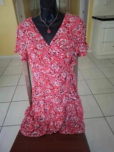 DANNII MINOGUE Petites~Coral Pink Wrap Dress**size 10** - Picture 1 of 3