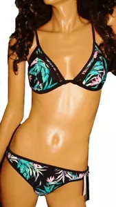 Damen Blumen türkis rosa schwarz 2-Teiler BIKINI Badeanzug Badeanzug L XL NEU - Bild 1 von 1