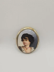 Antike Brosche Biedermeier aus dem 1860 Jahr Malerei auf Porzellan - Bild 1 von 12