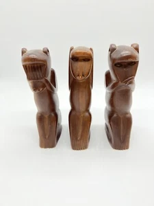 Monkeys See Speak Hear No Evil: 3 Grandes Primitivos Antiguos Tallados a Mano Madera Arte Popular - Imagen 1 de 7