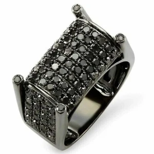 2.50 CT Round Lab Created Black Diamond Men's Pinky Ring 14K Black Gold Plated - Picture 1 of 4