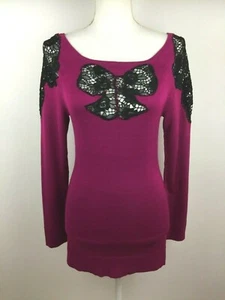 Original Knitwear by Yoana Baraschi Pullover w/lace Berry/Black Sweater Size 4 - Picture 1 of 6