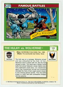1990 Marvel Universe Series 1 Art Trading Card #113 Incredible Hulk vs Wolverine - Picture 1 of 1
