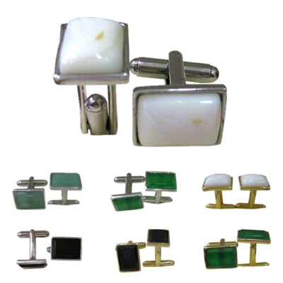 Men Shell Agate Jade Cufflinks Clip Cuff Links Groom mens best man Party Gifts - Image 1 of 4
