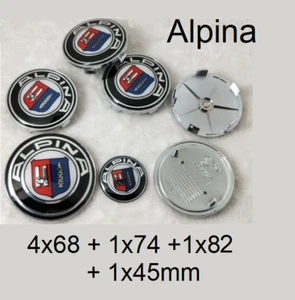 7pcs Alpina emblems hubcap badge sticker set 82mm+74mm+4x68mm+45mm - Picture 1 of 3