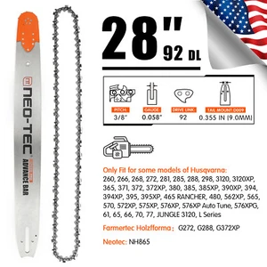 Catena barra guida motosega 28" 3/8" 0,058" 92DL per Husqvarna 288 372XP 394 395XP - Foto 1 di 6