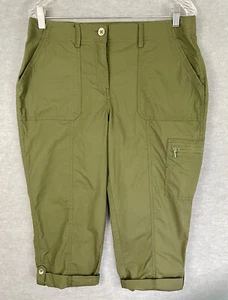 Chico's 1P (US 8P) Cargo Capri Crop Pants Olive Green Roll Tab Cuffs 34 x 19 - Picture 1 of 14