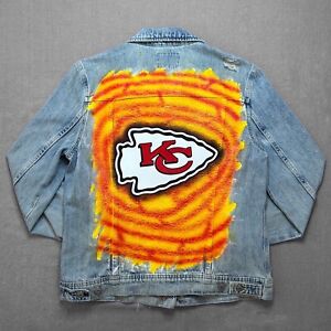 Womens Kansas City Chiefs Custom Denim Jean Jacket Size L KC 90s Vintage Style