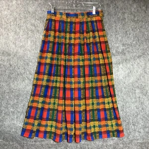 Vintage Skirt Womens Small Blue Check Pleated Maxi Office Capsule Coastal Retro - Picture 1 of 11