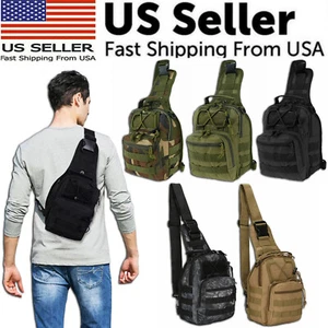 Mens Backpack Tactical Sling Shoulder Bag Molle Travel Chest Pack Outdoor Hiking - Picture 1 of 27
