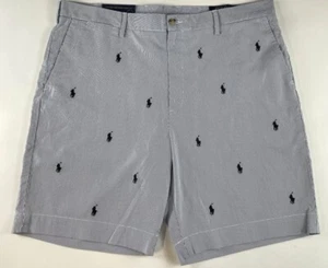 NWT Polo Ralph Lauren ALL OVER PONY SEERSUCKER Stripe Classic Fit 9” Shorts 35 - Picture 1 of 3