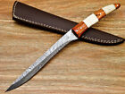 Custom Hand Forged Damascus Steel Blade 12" Fillet Knife - Camel bone Handle  - 