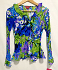 Sunny Leigh Blouse Women Petite Size Pp Watercolor Accordion Bell Sleeve Ruffled