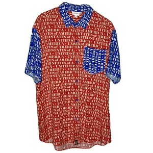 NWT LULAROE Americana USA Men's Button Shirt M Red White Blue Color Block. M - Picture 1 of 10