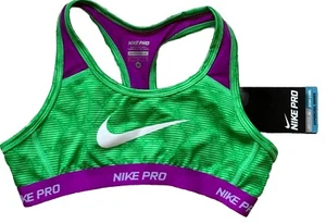 Nike Pro Green Purple Sports Bra Youth Girls Size M NEW - Picture 1 of 8