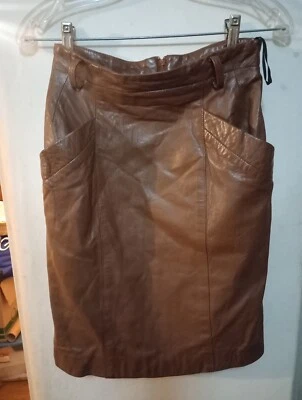 Vintage Vakko  Genuine Leather Skirt A-Line SIZE 8 Zipper Back, Classic - Image 1 of 4