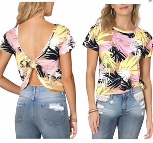 FOREVER 21 'I Love H81' Tropical Cropped Top Twisted Open Back Size Medium  - Bild 1 von 11