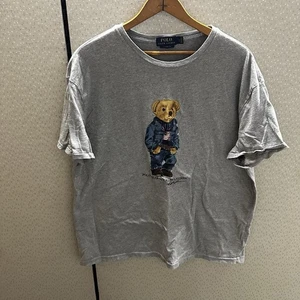 Polo Bear Ralph Lauren Denim USA Flag Men’s Large T-Shirt Y2K Gray Short Sleeve - Picture 1 of 7
