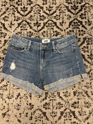 PAIGE Jimmy Jimmy Cuffed Jean Shorts Woods Wash Blue Denim 3”inseam Size 27 - Image 1 of 4