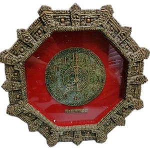 VTG 1950'S MID CENTURY Aztec Mexico RED VELVET DECORATOR WALL CLOCK 15inch - Picture 1 of 7