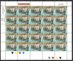 Francobolli Botswana 2001 Zone Umide 3p Elefanti In Fiume Foglio Completo Di 50 MNH - Foto 1 di 3