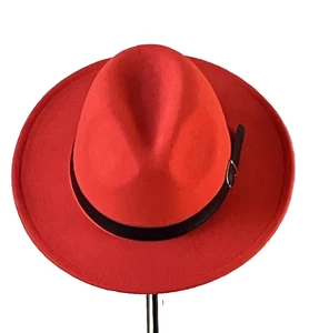 Fedora Hats Wide Brim Faux  Wool Red Black Felt Fedora Panama Unisex Winter - Picture 1 of 13