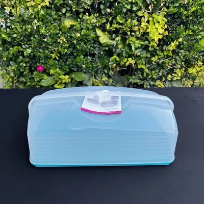 Bandeja portavasteles rectangular reversible azul Tupperware para servir cupcakes Foto 1 de 4