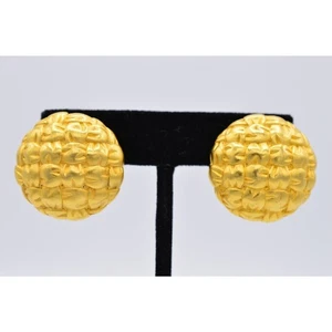 Givenchy Vintage Clip On Earrings Brushed Gold Matte Quilted Chunky Signed BinH - Picture 1 of 12