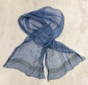 Salvatore Ferragamo Silk Scarf Made In Italy Sheer Floral Blue 16” X 59” - Picture 1 of 16