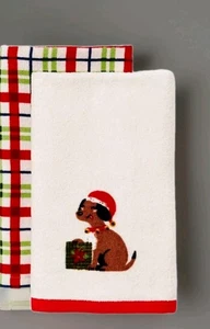 Target Wondershop 2pk Christmas Dog, Xmas Plaid Hand Towel NEW 2024 - Picture 1 of 3