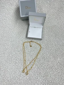 Christian Dior Clair D Lune Heart Necklace Gold Double Chain Crystal Charm YK317 - Picture 1 of 8