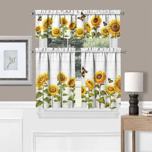 Sunflower Curtains Sets for Windows - Summer Kitchen Sink Window Valance 3 Pi... - Picture 1 of 7