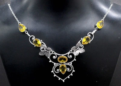 Ожерелье ювелирное из серебра 925 пробы с желтым цитрином размер 17–18 дюймов - Изображение 1 из 3