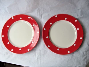 PAIR Spode Red and White Polka Dot Baking Days 8" Bread / Side Plates VGC - Picture 1 of 4